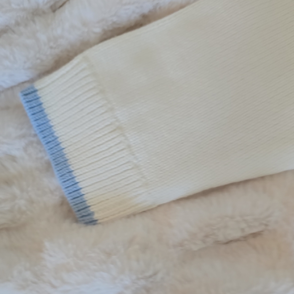 Show Me Your MuMu Cream Knit Sweater with Brown Teddy and Light Blue Trim - Picture 4 of 5
